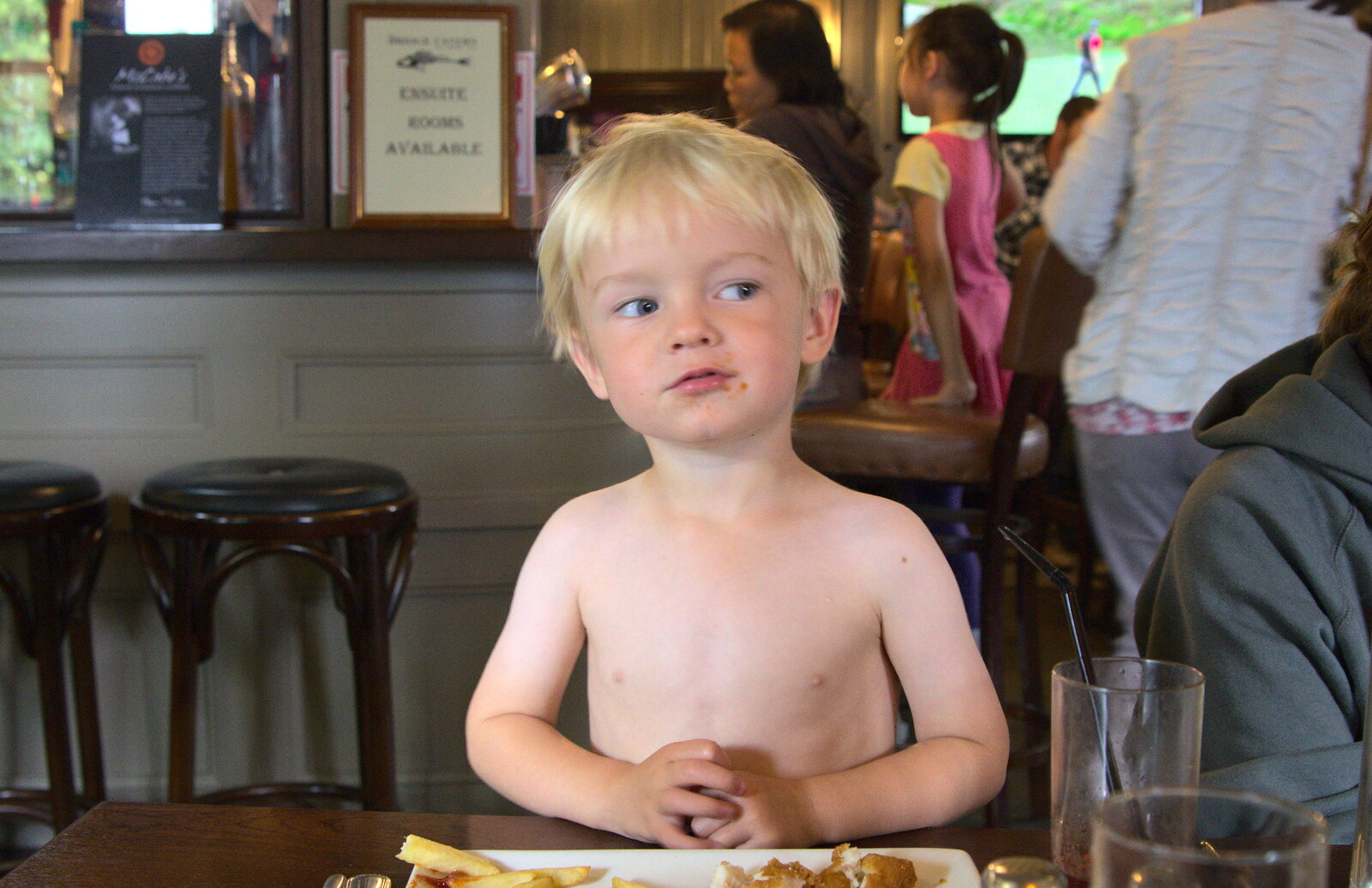 Harry eats lunch with his shirt off from Camping at Silver Strand, Wicklow, County Wicklow, Ireland - 7th August 2014