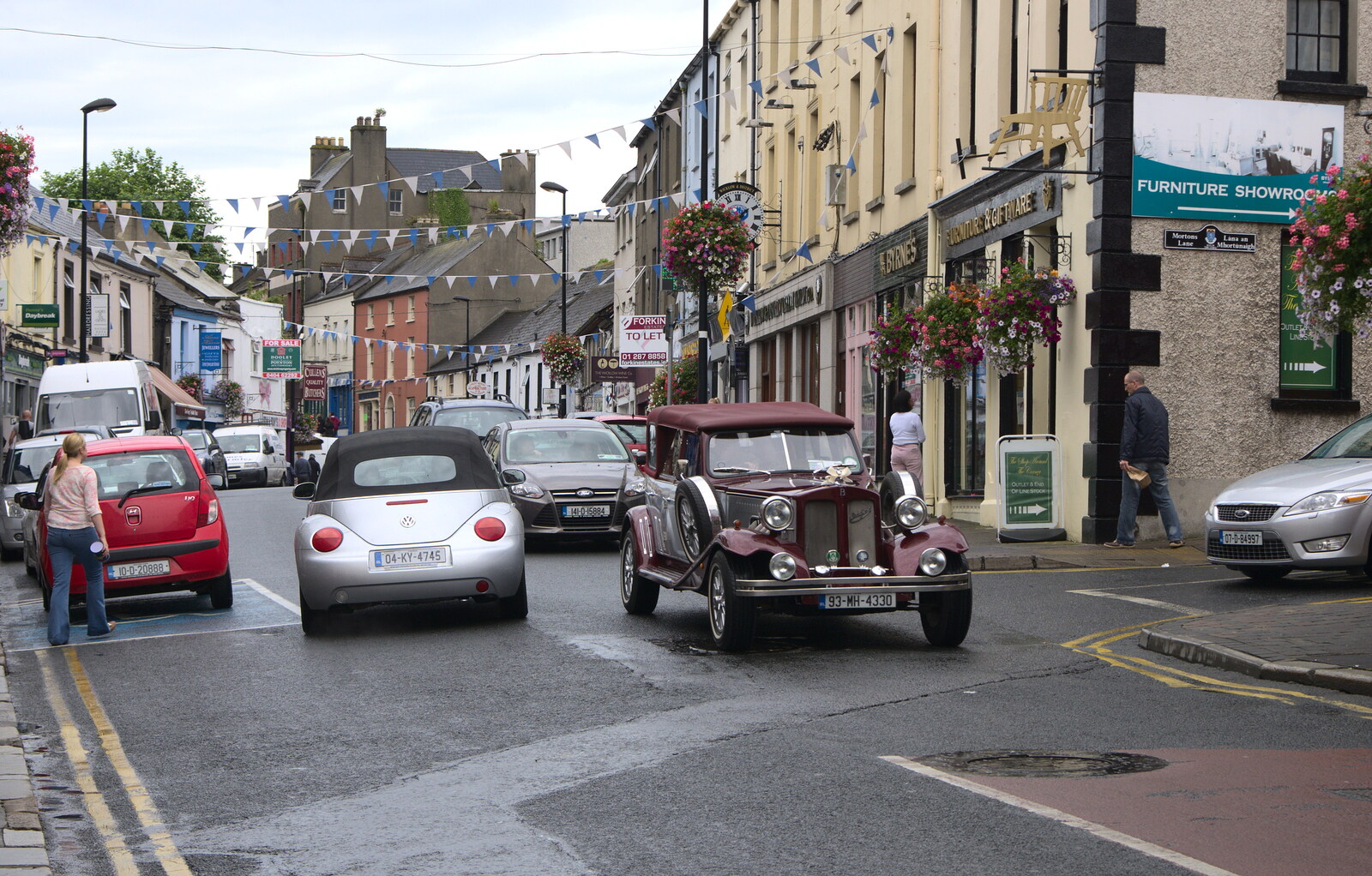 A cool old car drives through town from Camping at Silver Strand, Wicklow, County Wicklow, Ireland - 7th August 2014