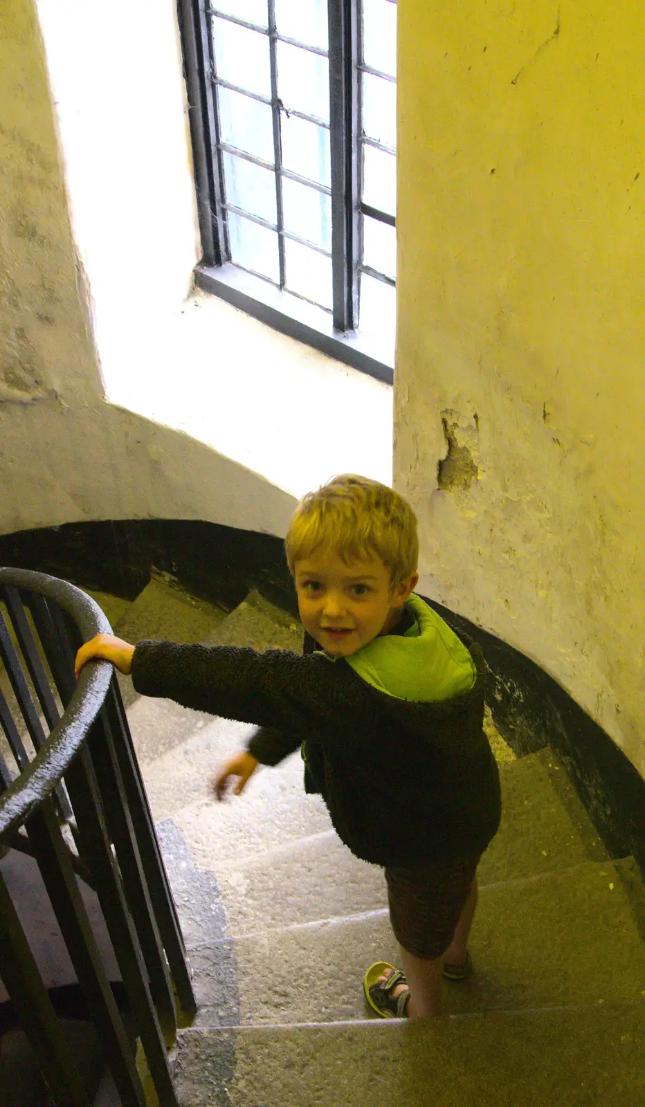 Fred's on the stairs, from Camping at Silver Strand, Wicklow, County Wicklow, Ireland - 7th August 2014