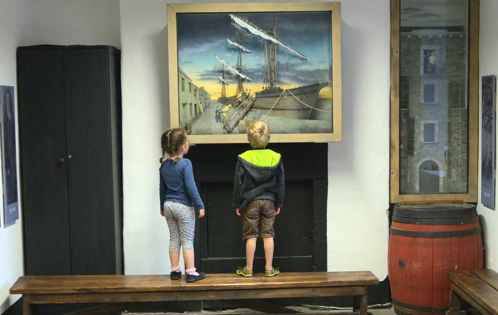 Fern and Fred look at a painting, from Camping at Silver Strand, Wicklow, County Wicklow, Ireland - 7th August 2014