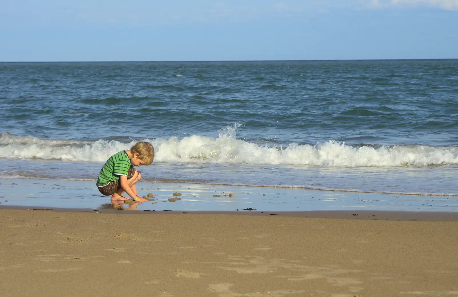 Fred pokes about in the sand, from Camping at Silver Strand, Wicklow, County Wicklow, Ireland - 7th August 2014