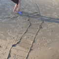 Fred draws some sort of ladder in the sand, Camping at Silver Strand, Wicklow, County Wicklow, Ireland - 7th August 2014