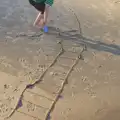 Fred draws some sort of ladder in the sand, Camping at Silver Strand, Wicklow, County Wicklow, Ireland - 7th August 2014