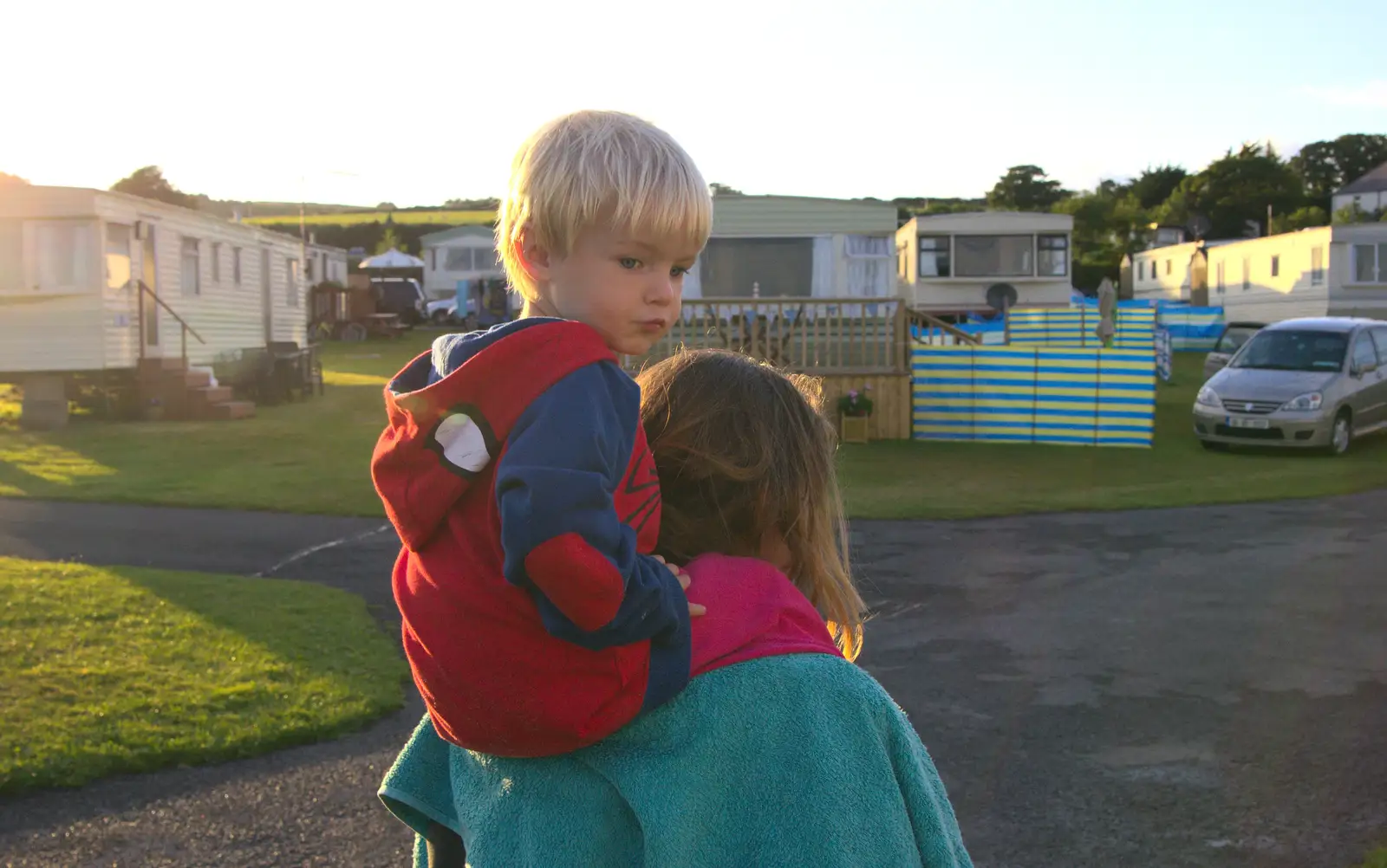 Harry gets a piggyback, from Camping at Silver Strand, Wicklow, County Wicklow, Ireland - 7th August 2014