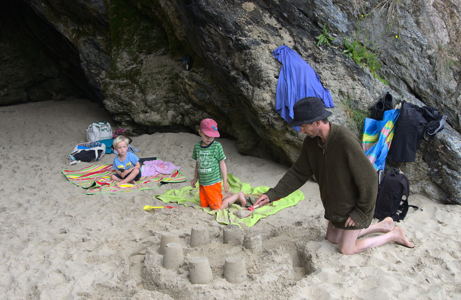 Philly builds some sandcastles from Camping at Silver Strand, Wicklow, County Wicklow, Ireland - 7th August 2014