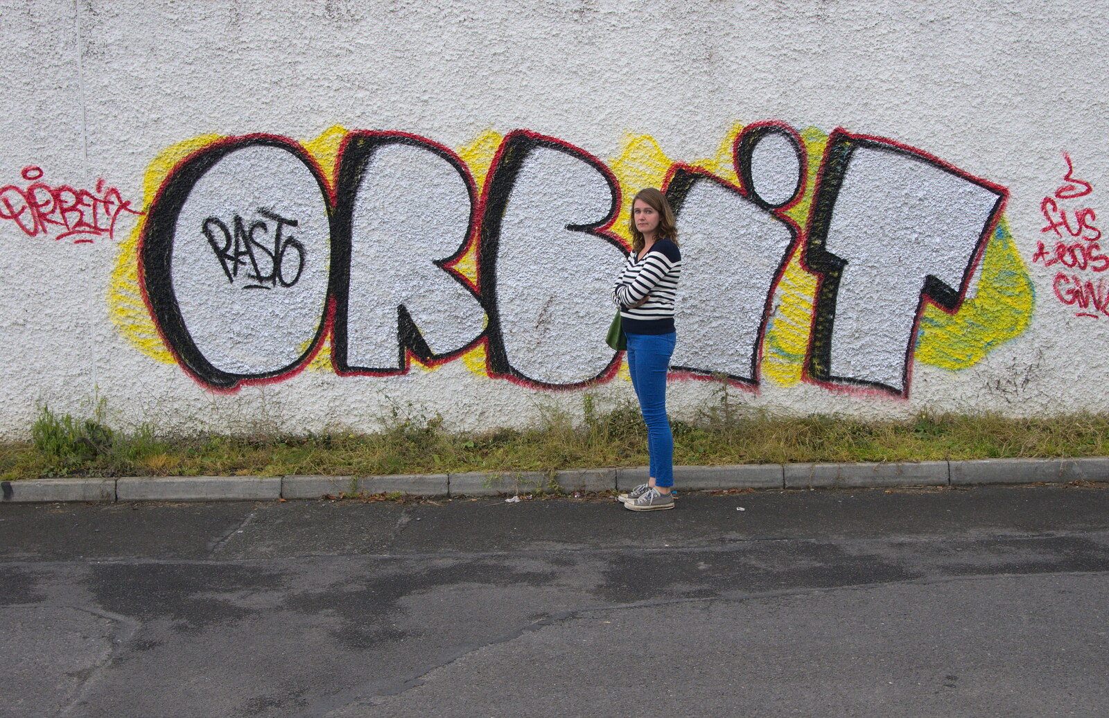 Isobel stands by some Orbit graffiti from A Night Out in Dublin, County Dublin, Ireland - 9th August 2014