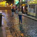 Isobel stands on wet cobbles on Regent Street, A Night Out in Dublin, County Dublin, Ireland - 9th August 2014