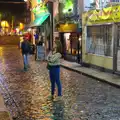 Isobel stands on wet cobbles on Regent Street, A Night Out in Dublin, County Dublin, Ireland - 9th August 2014