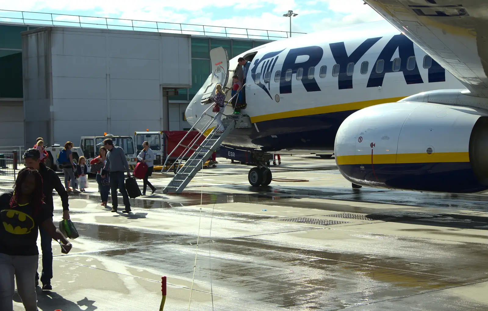 The plane disgorges onto the tarmac, from A Night Out in Dublin, County Dublin, Ireland - 9th August 2014