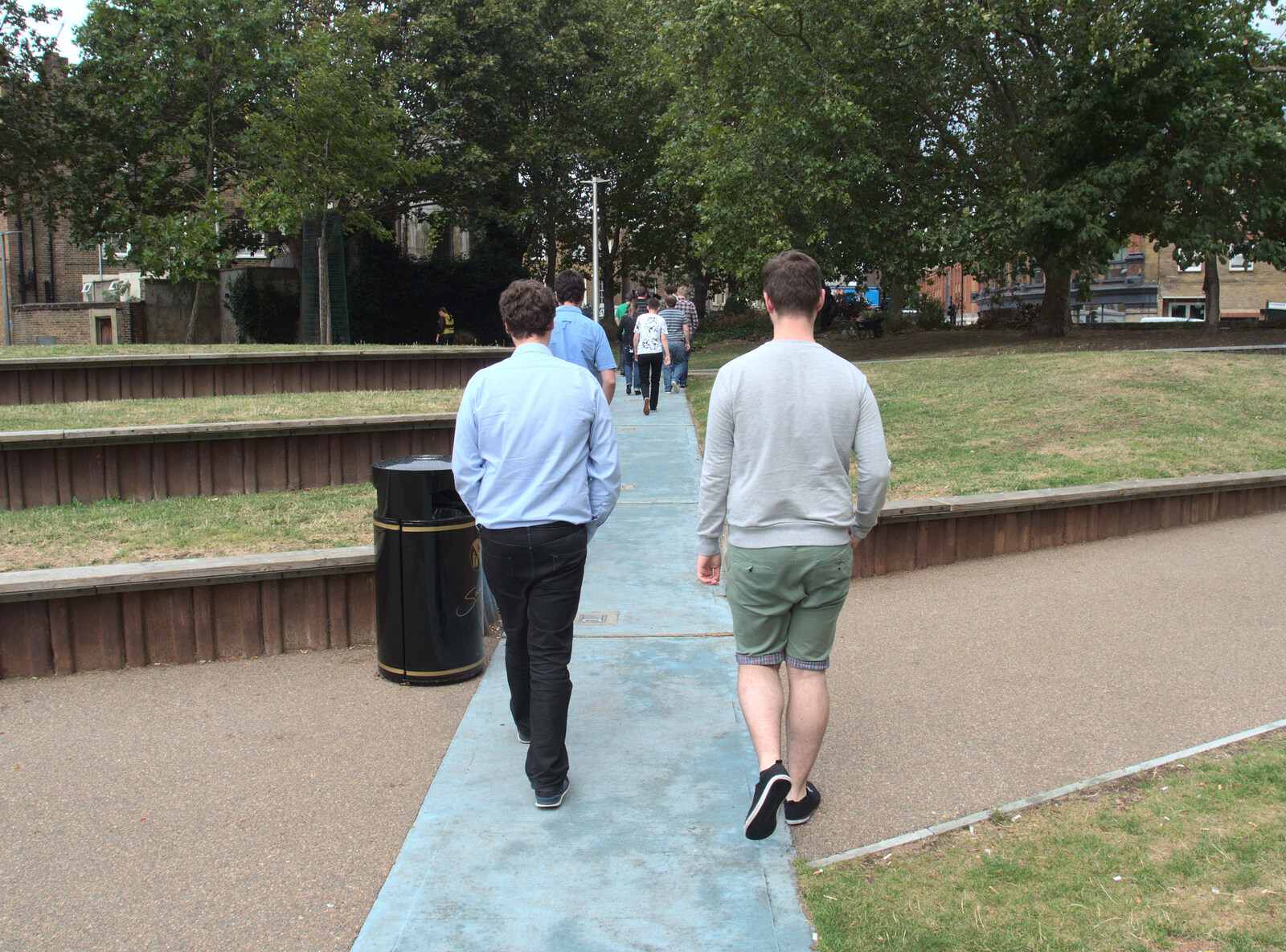 The raised grass steps of Mint Street Park from Train Fails, and Pizza Pub, Manningtree and Southwark - 12th August 2014