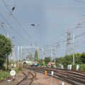 There's a faint rainbow above the overhead wires, Train Fails, and Pizza Pub, Manningtree and Southwark - 12th August 2014