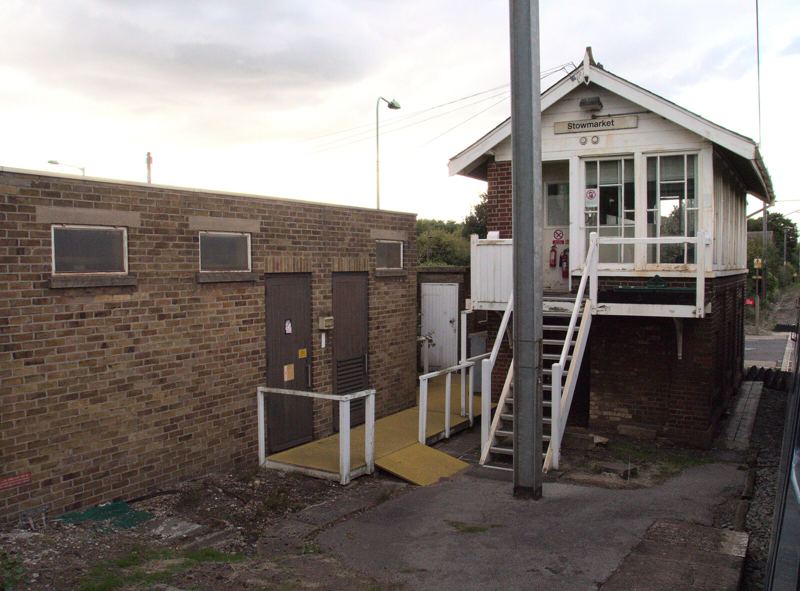 Stowmarket signal box, as the train finally gets going from Train Fails, and Pizza Pub, Manningtree and Southwark - 12th August 2014