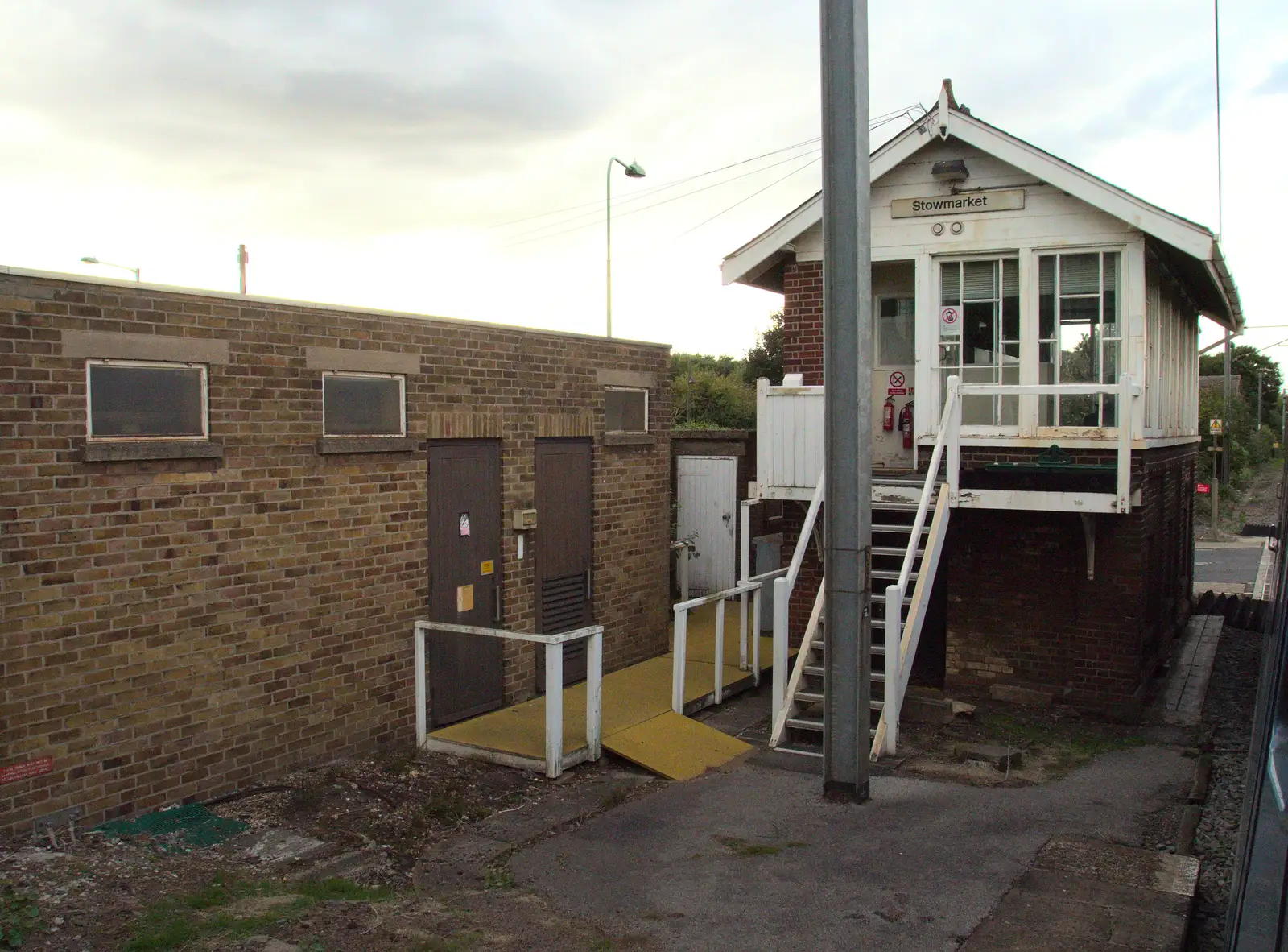 Stowmarket signal box, as the train finally gets going, from Train Fails, and Pizza Pub, Manningtree and Southwark - 12th August 2014