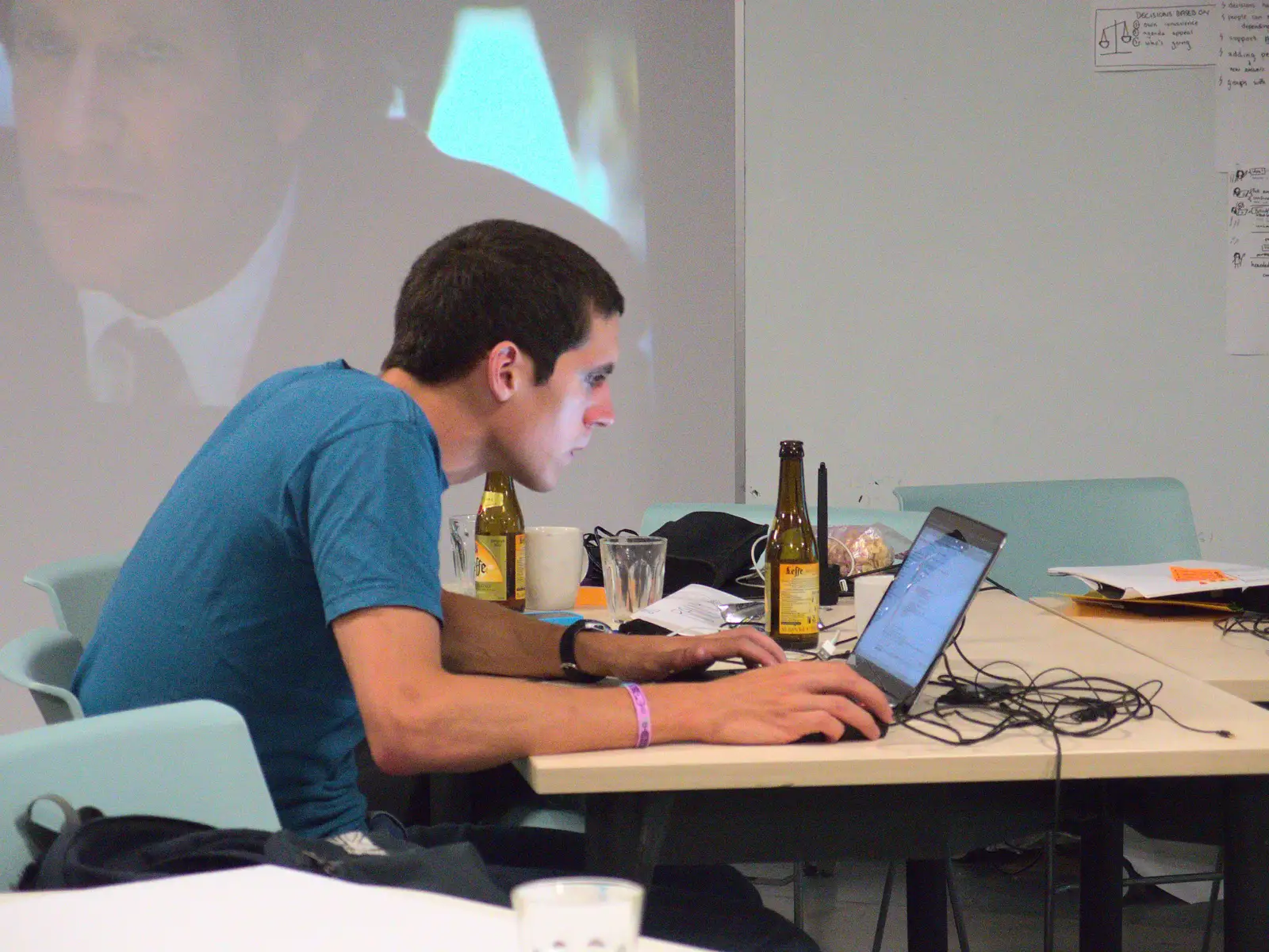 Lachie does some coding, from SwiftKey Innovation Day, and Pizza Pub, Westminster and Southwark - 14th August 2014