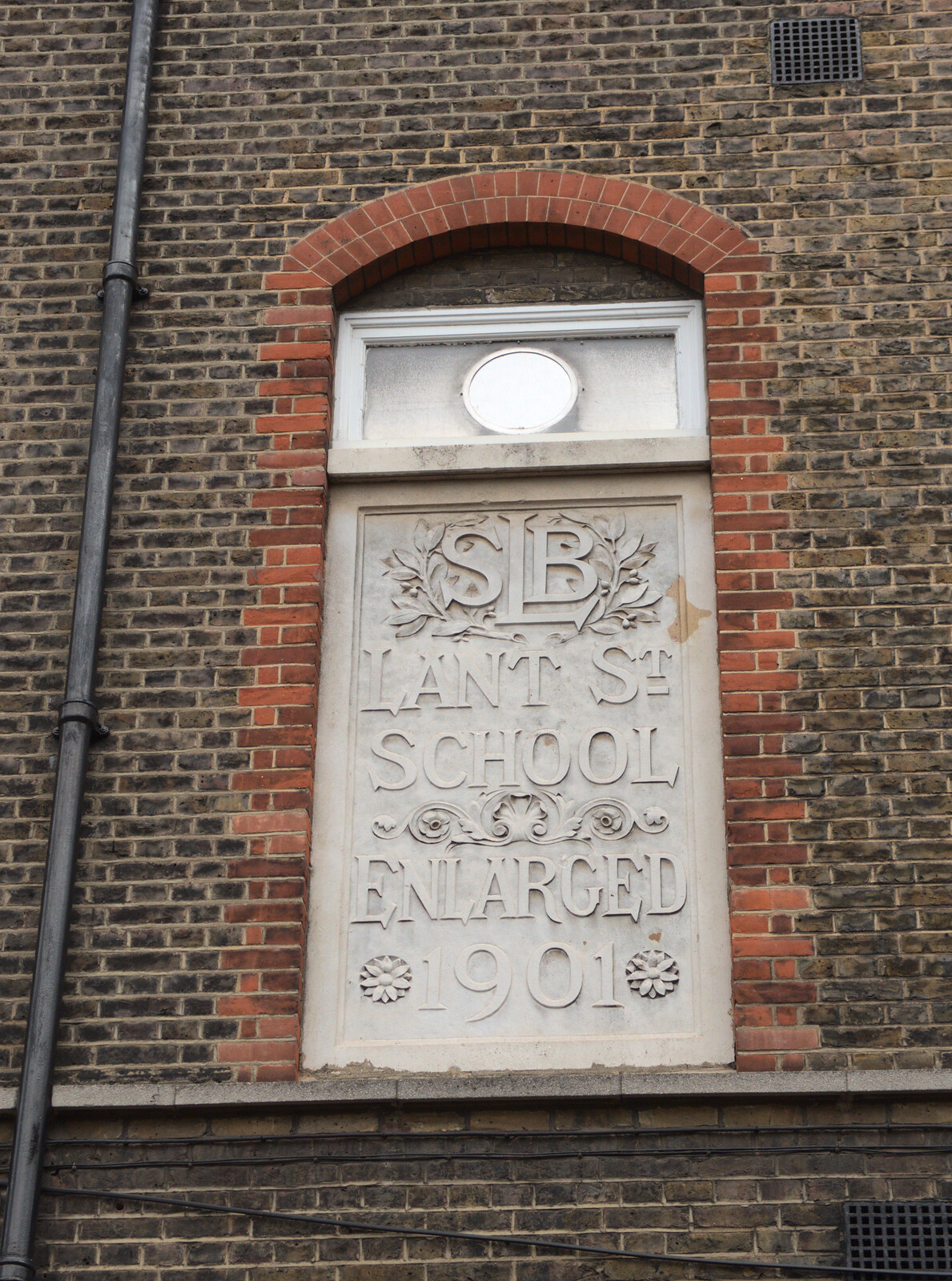 A nice 1901 carved sign for Lant Street School from SwiftKey Innovation Day, and Pizza Pub, Westminster and Southwark - 14th August 2014