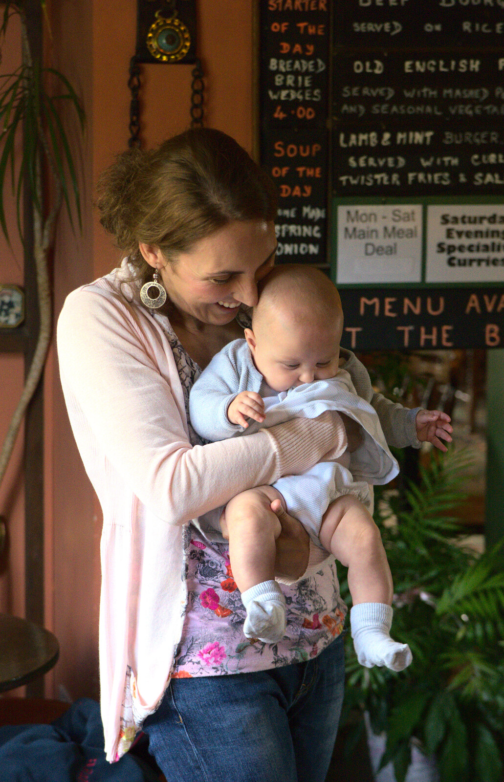 Carmen and baby from Matthew's Birthday up The Swan Inn, Brome, Suffolk - 17th August 2014