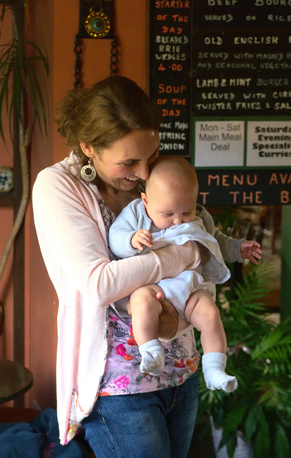 Carmen and baby, from Matthew's Birthday up The Swan Inn, Brome, Suffolk - 17th August 2014