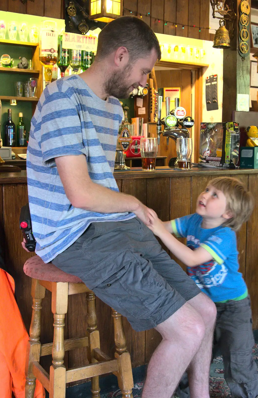 Oak pesters Phil for a bit, from Matthew's Birthday up The Swan Inn, Brome, Suffolk - 17th August 2014