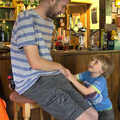 Oak pesters Phil for a bit, Matthew's Birthday up The Swan Inn, Brome, Suffolk - 17th August 2014