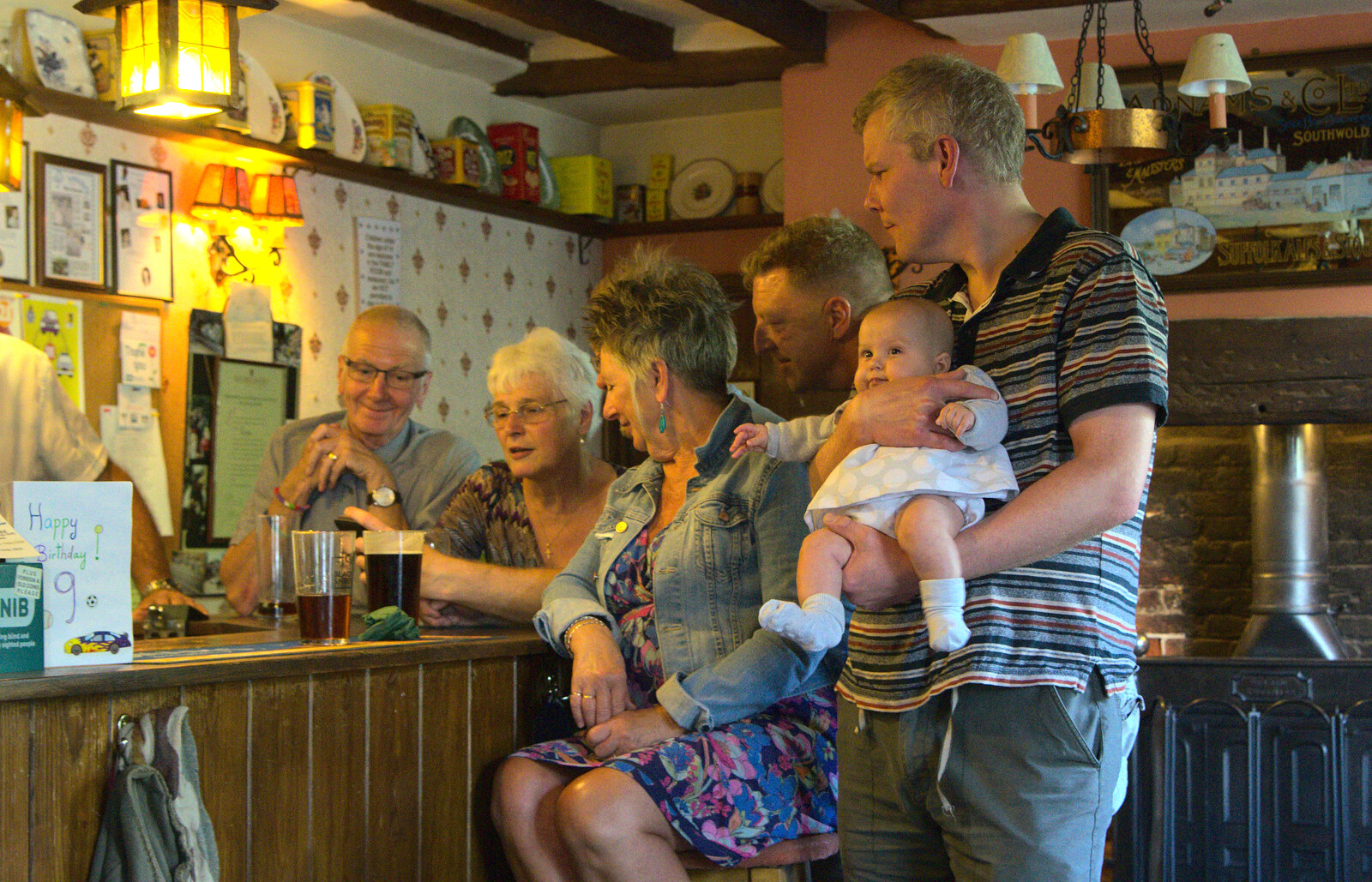 Bill brings Isabella to the bar from Matthew's Birthday up The Swan Inn, Brome, Suffolk - 17th August 2014