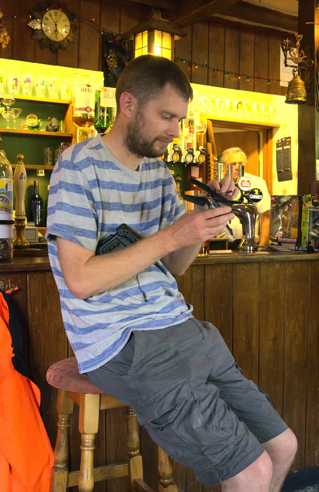 The Boy Phil inspects the helicopter, from Matthew's Birthday up The Swan Inn, Brome, Suffolk - 17th August 2014