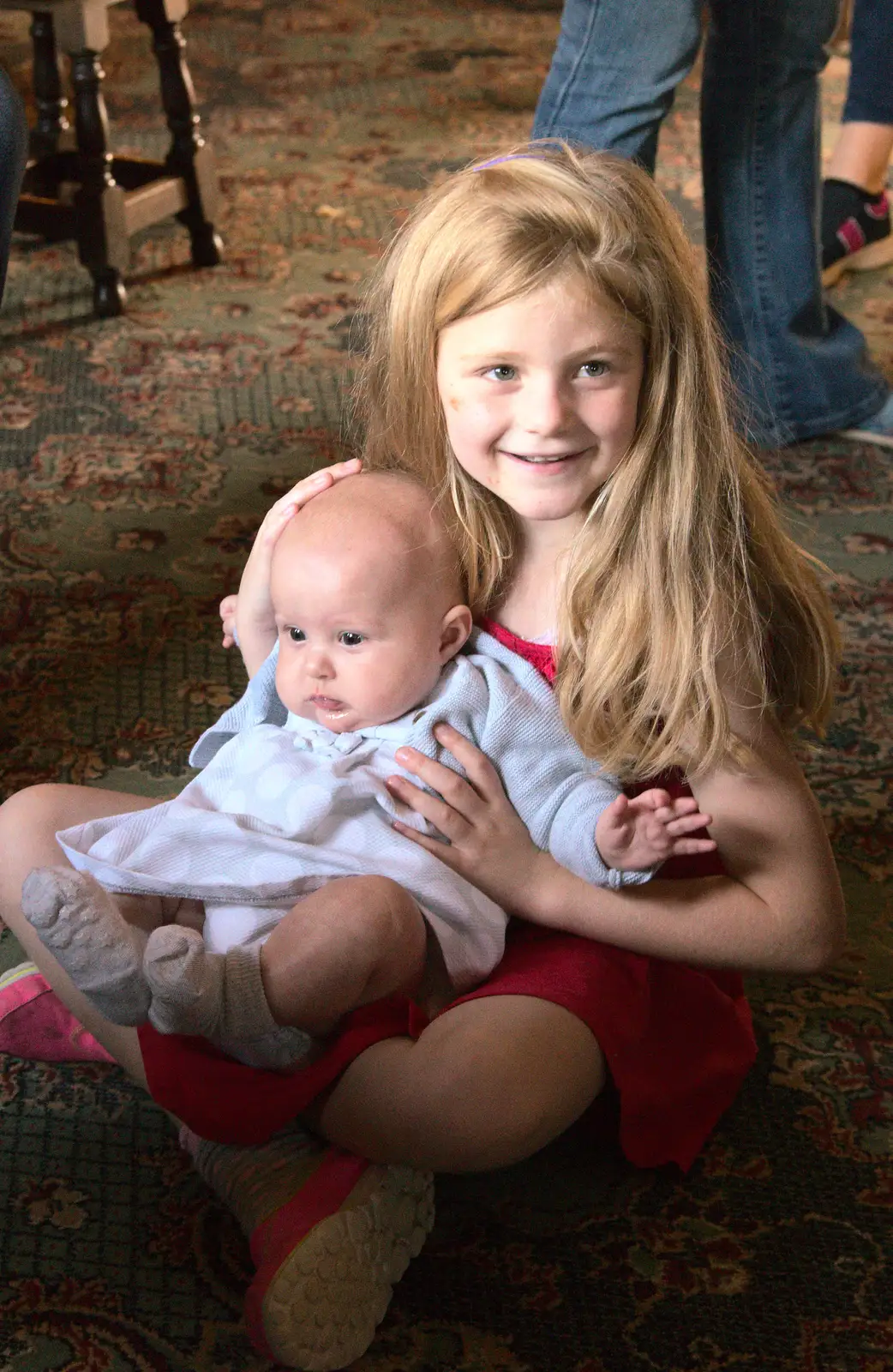 Isabella and Jessica, from Matthew's Birthday up The Swan Inn, Brome, Suffolk - 17th August 2014