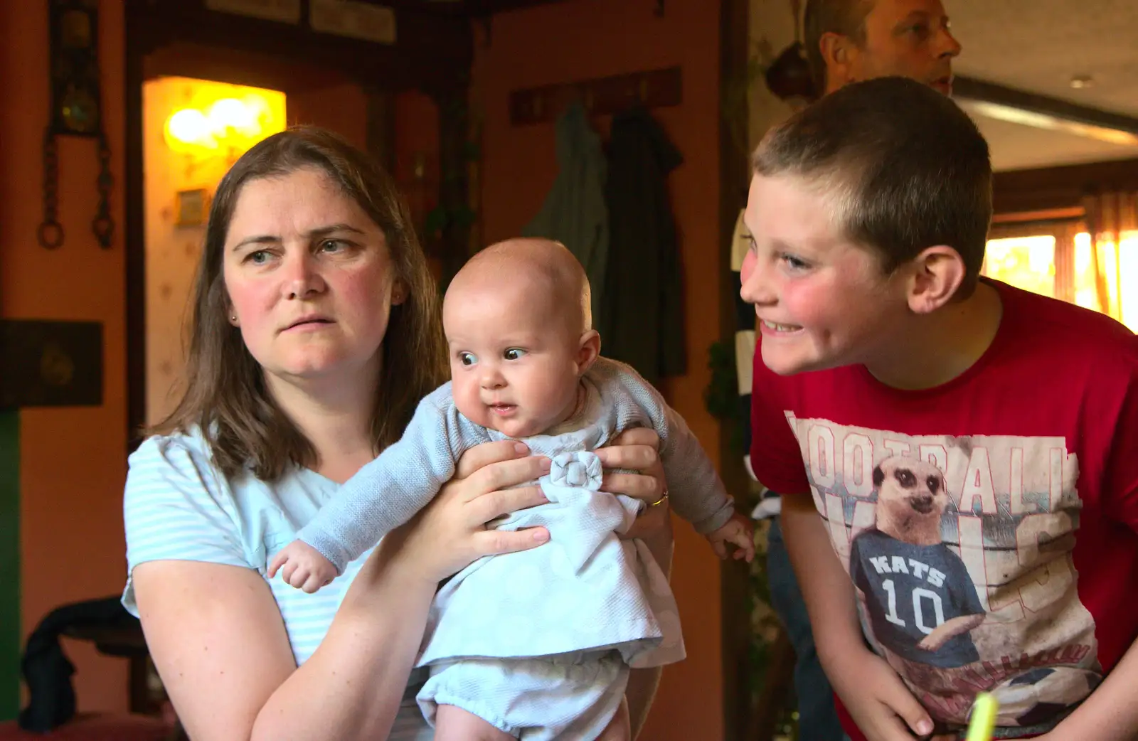 Claire looks puzzled, from Matthew's Birthday up The Swan Inn, Brome, Suffolk - 17th August 2014