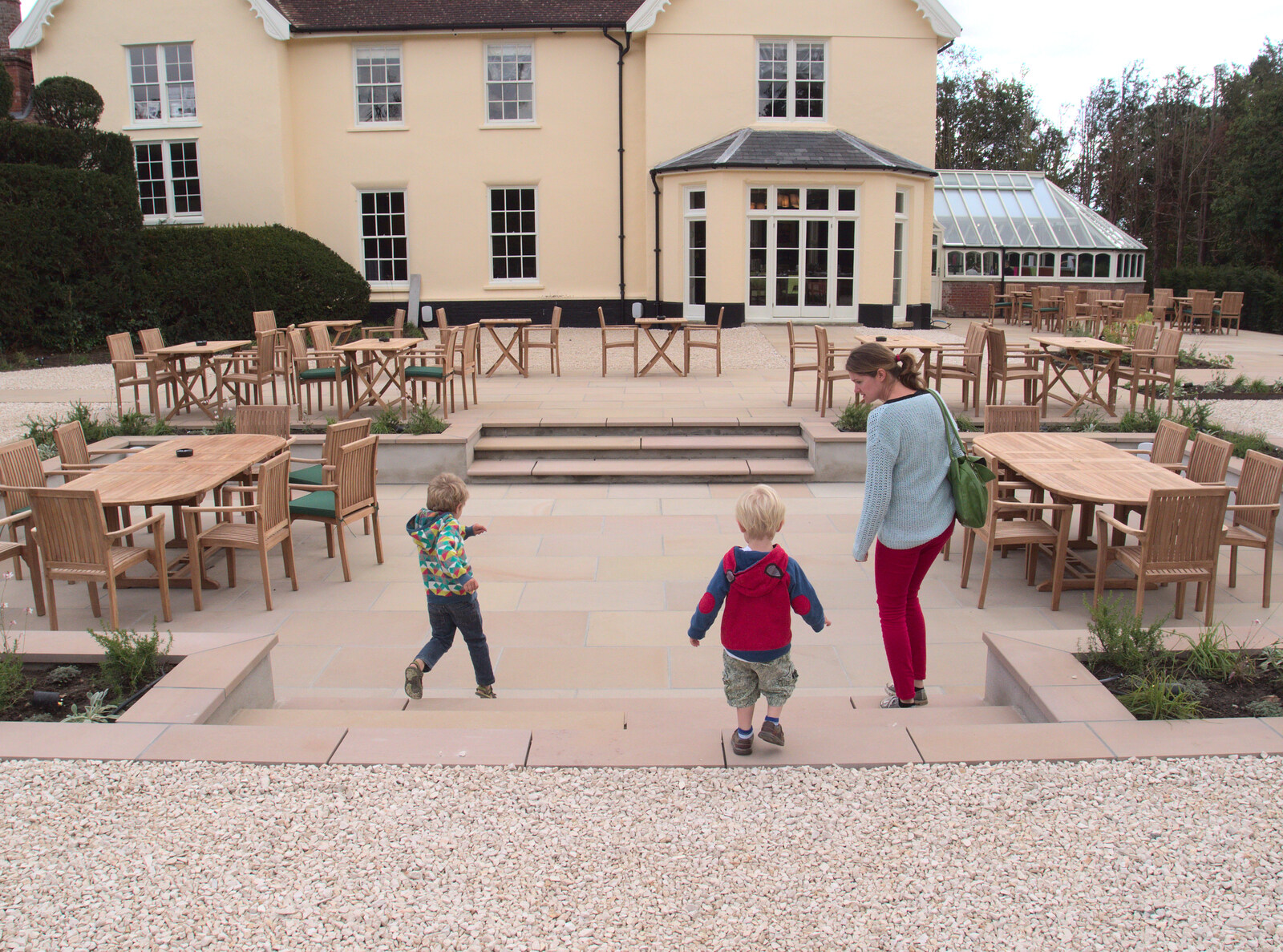 Fred, Harry and Isobel roam around the new patio from The Oaksmere, and the Gislingham Flower Festival, Suffolk - 24th August 2014