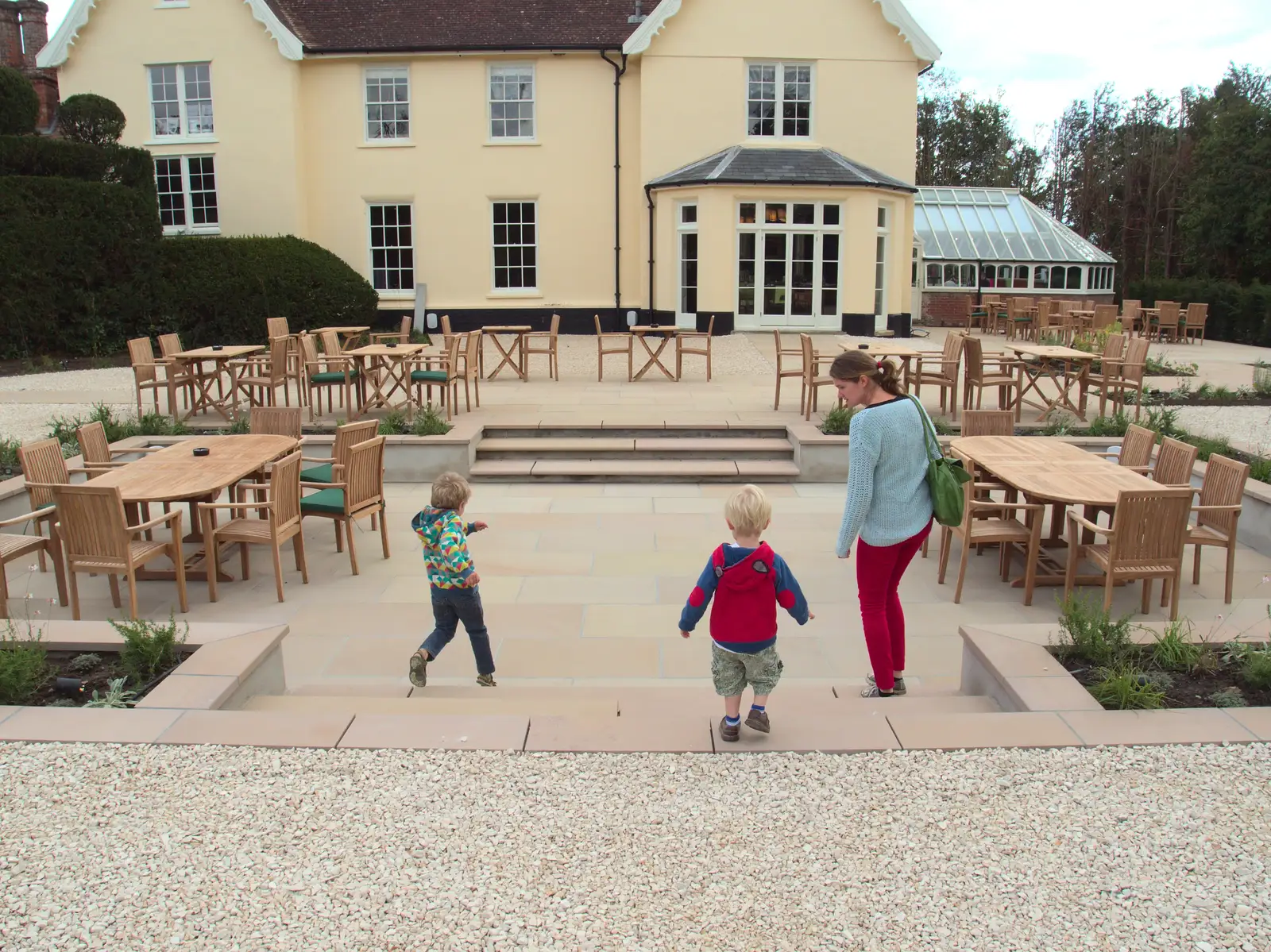 Fred, Harry and Isobel roam around the new patio, from The Oaksmere, and the Gislingham Flower Festival, Suffolk - 24th August 2014