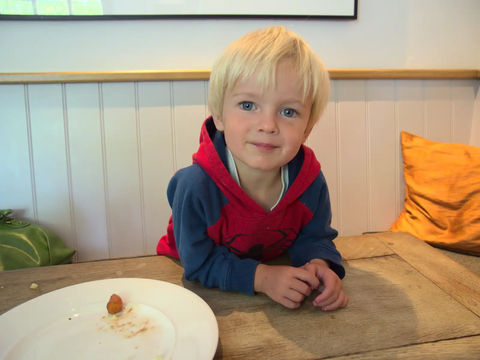 Harry, after his lunch, from The Oaksmere, and the Gislingham Flower Festival, Suffolk - 24th August 2014