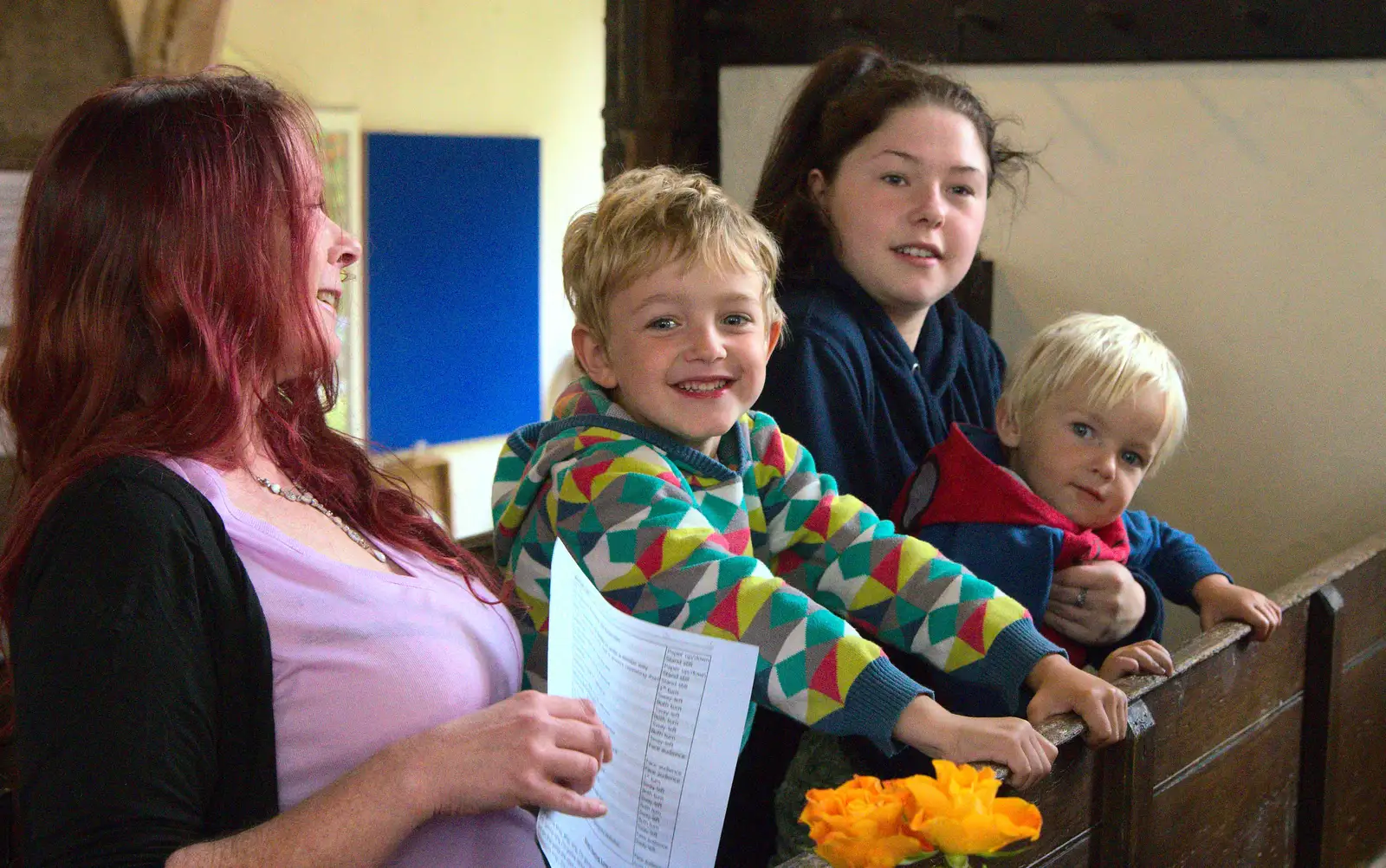 Mel, Fred, Emily and Harry, from The Oaksmere, and the Gislingham Flower Festival, Suffolk - 24th August 2014