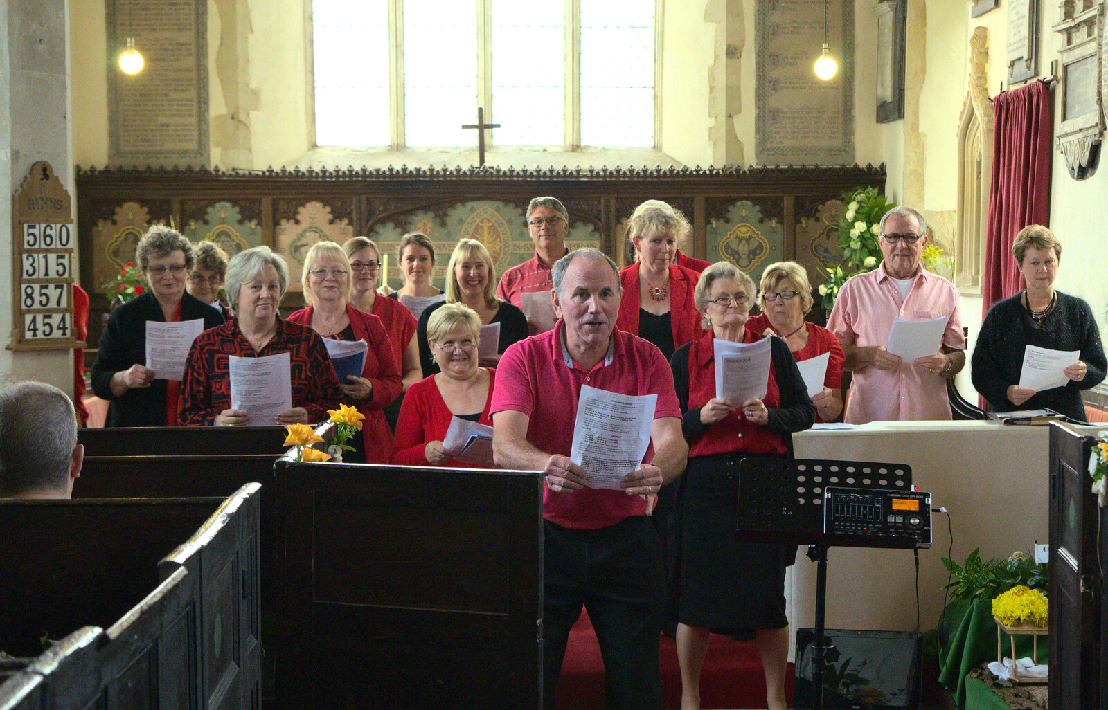The choir builds up for something from The Oaksmere, and the Gislingham Flower Festival, Suffolk - 24th August 2014