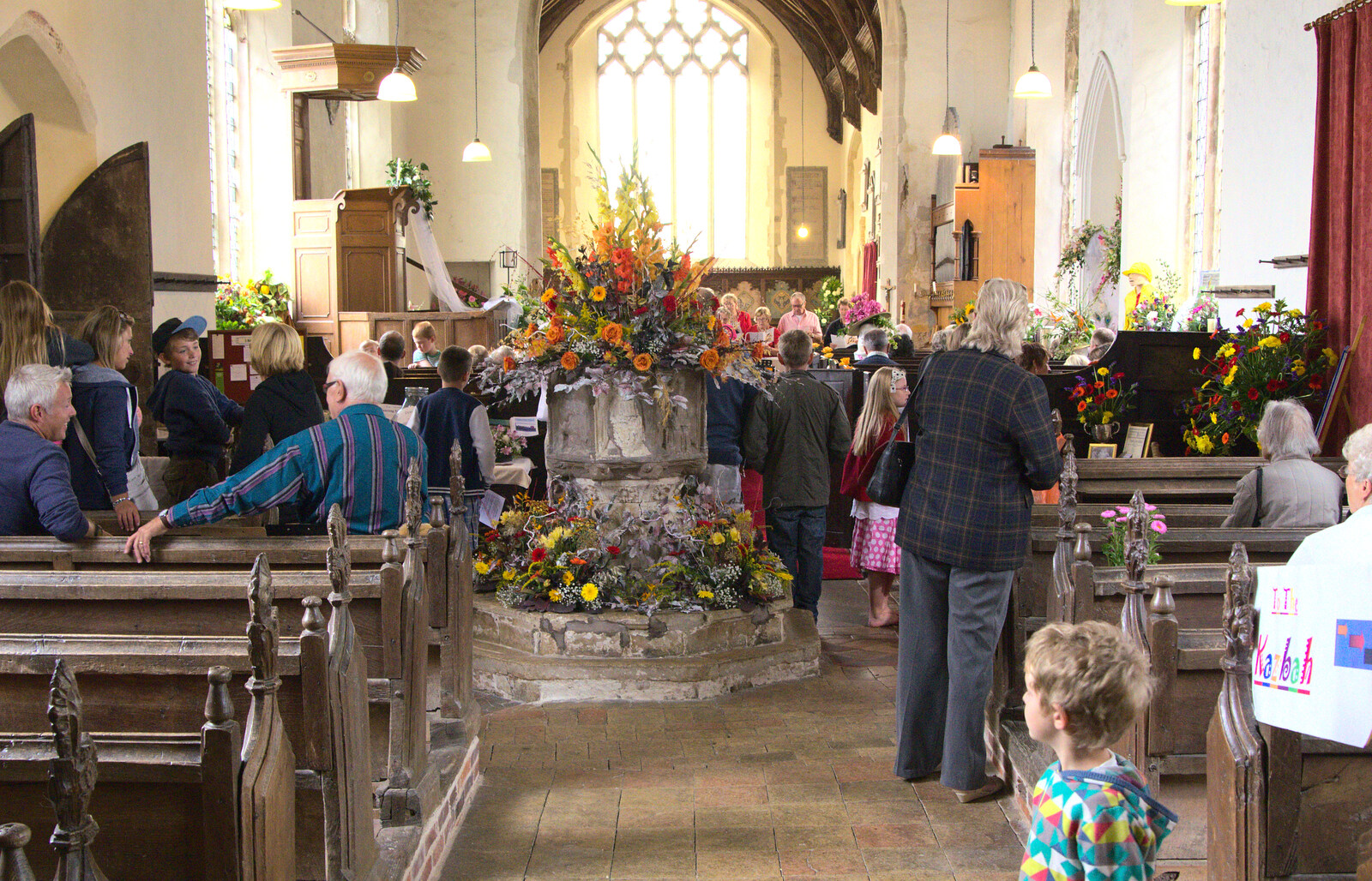 Impressive flower arrangement in the nave from The Oaksmere, and the Gislingham Flower Festival, Suffolk - 24th August 2014