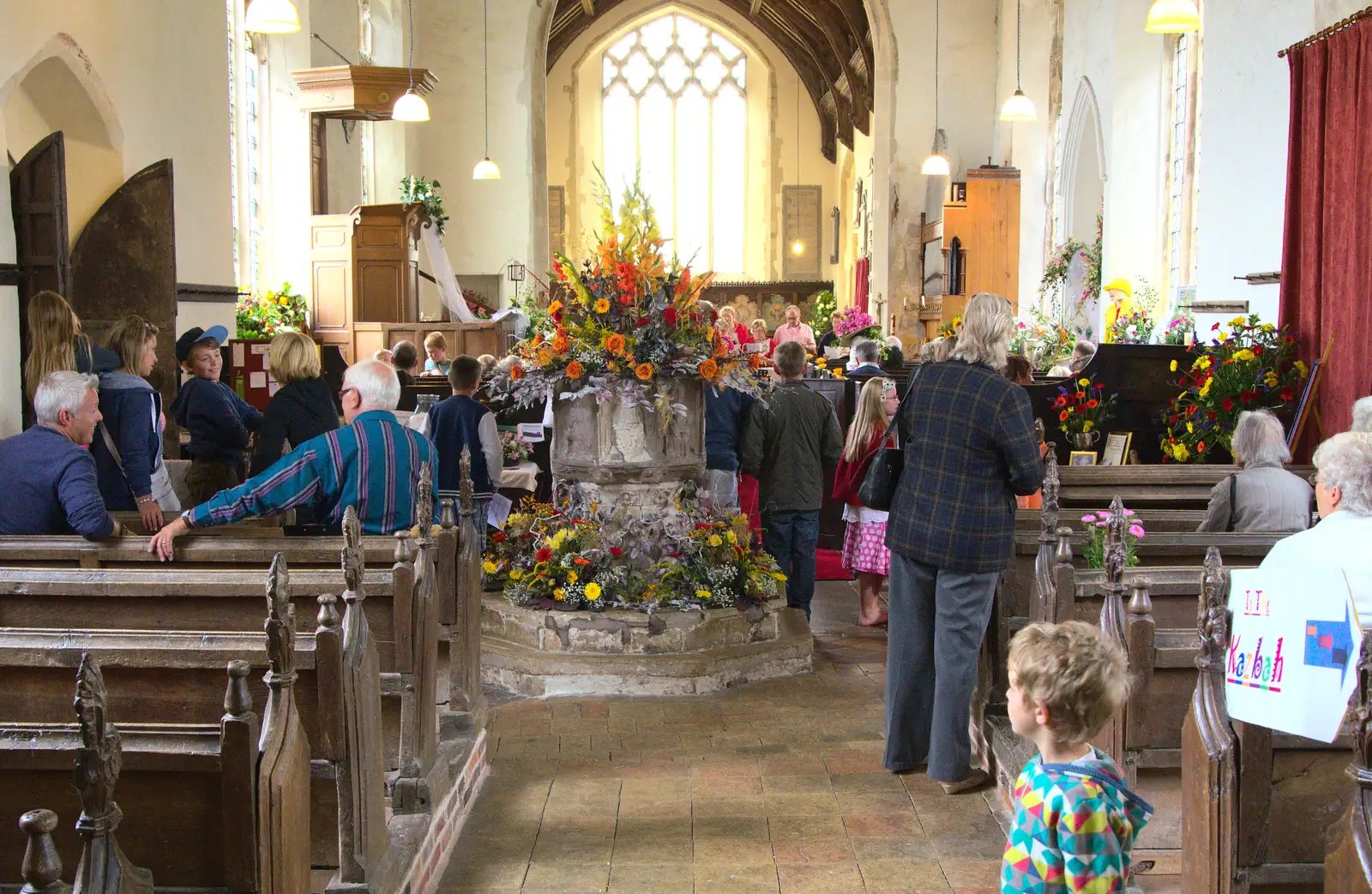 Impressive flower arrangement in the nave, from The Oaksmere, and the Gislingham Flower Festival, Suffolk - 24th August 2014