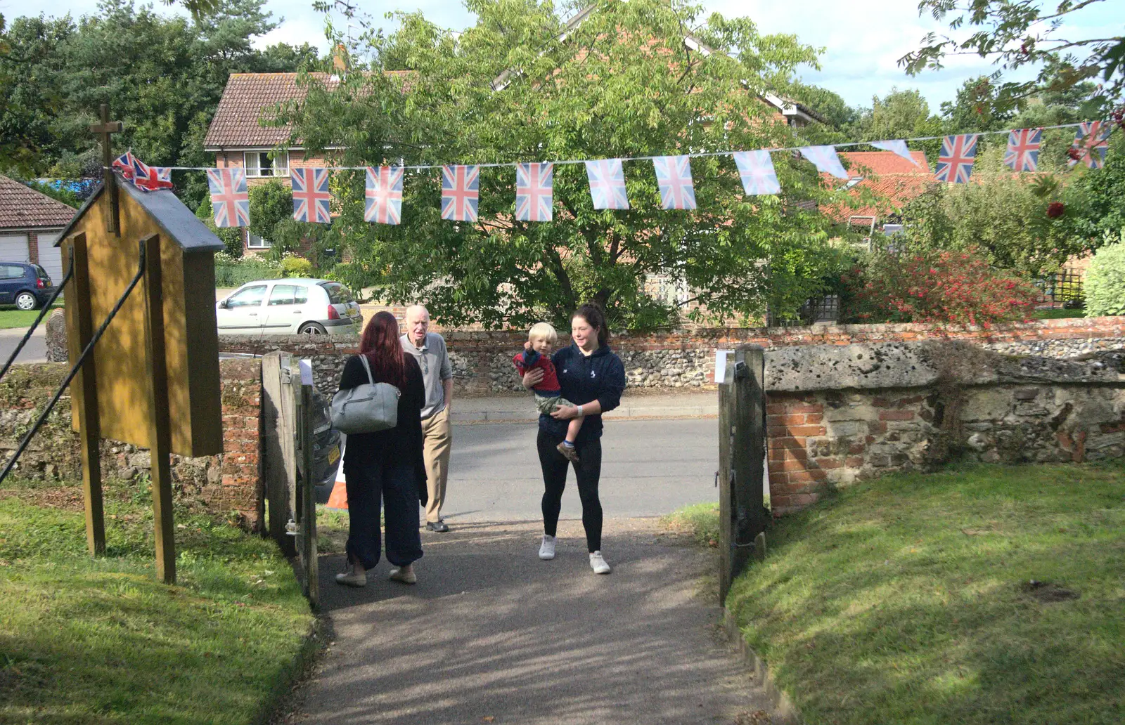 Milling around outside the church, from The Oaksmere, and the Gislingham Flower Festival, Suffolk - 24th August 2014