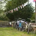 Bikes and Union Flag bunting, The Oaksmere, and the Gislingham Flower Festival, Suffolk - 24th August 2014