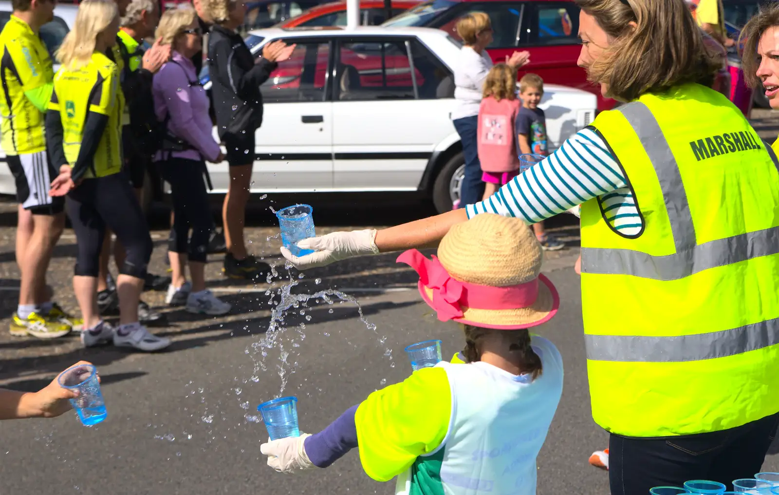 More water is thrown around than actually drunk, from The Framlingham 10k Run, Suffolk - 31st August 2014