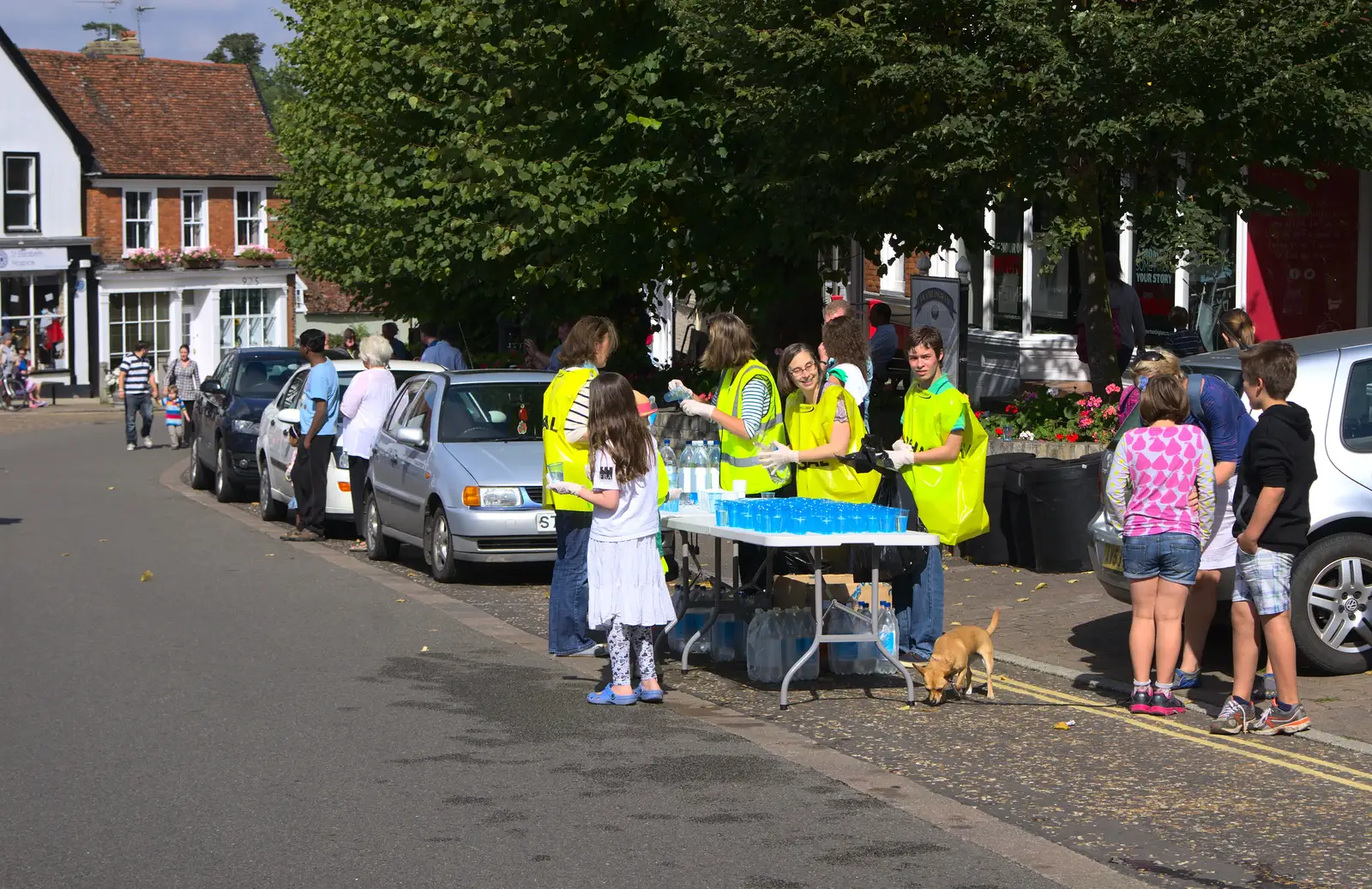 The water station on Market Hill, from The Framlingham 10k Run, Suffolk - 31st August 2014