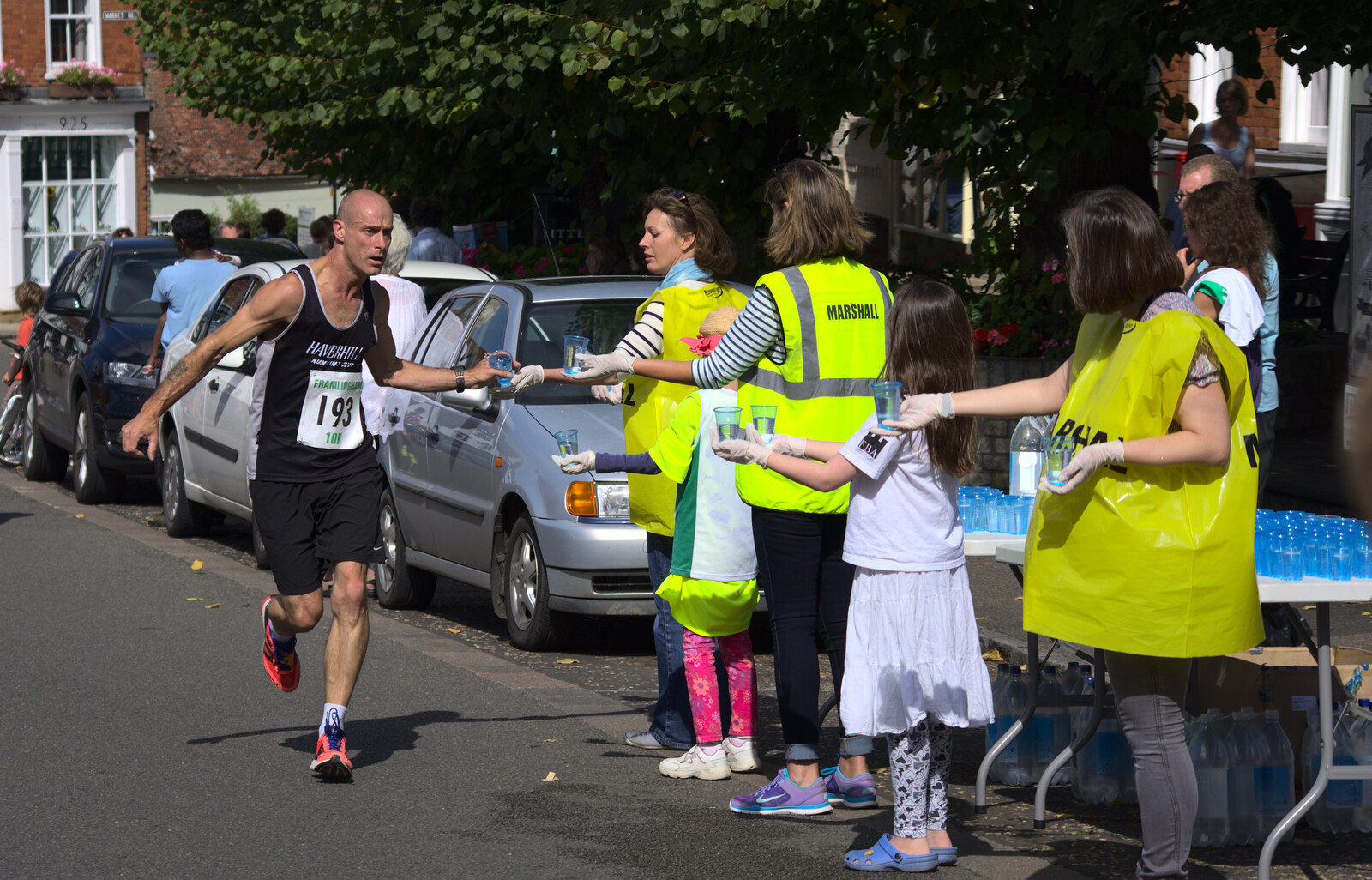 Water is grabbed from The Framlingham 10k Run, Suffolk - 31st August 2014