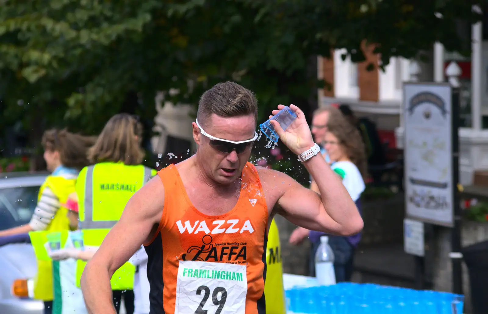 'Wazza' misses his mouth by a bit, from The Framlingham 10k Run, Suffolk - 31st August 2014