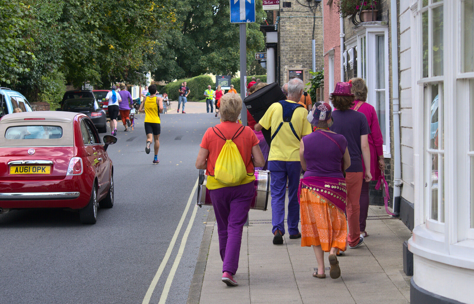 The band heads off up Church Street from The Framlingham 10k Run, Suffolk - 31st August 2014