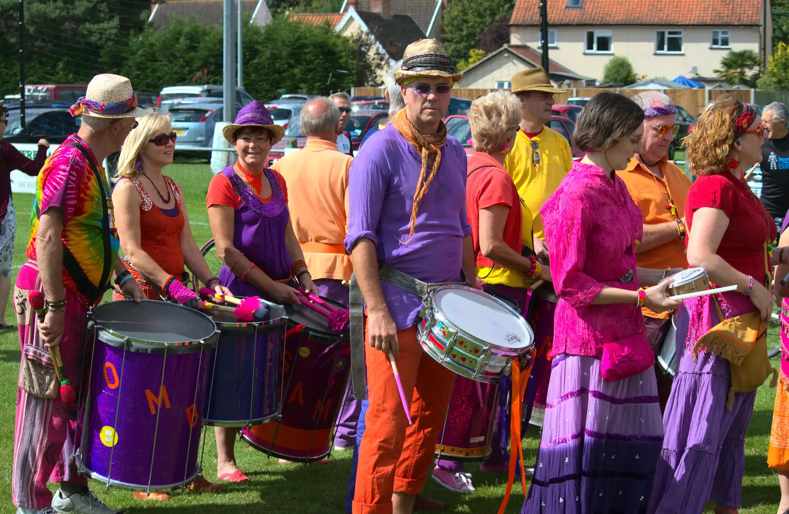 The Samba band have moved to the playing field, from The Framlingham 10k Run, Suffolk - 31st August 2014