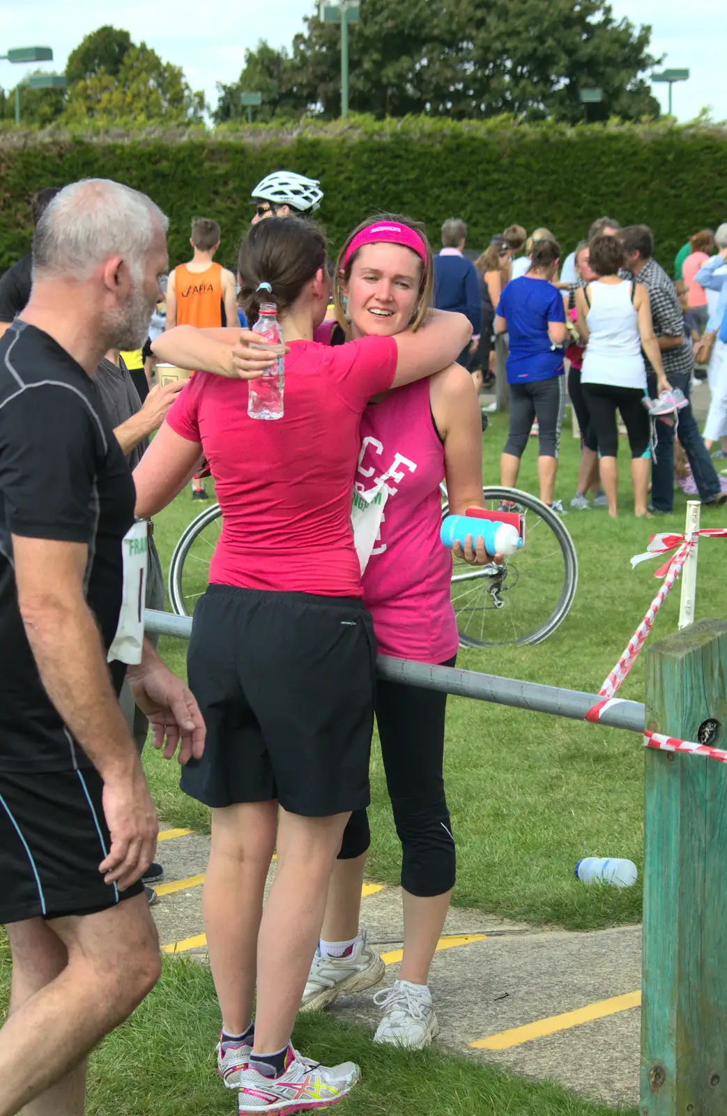 Isobel gets a hug from Katrina, from The Framlingham 10k Run, Suffolk - 31st August 2014