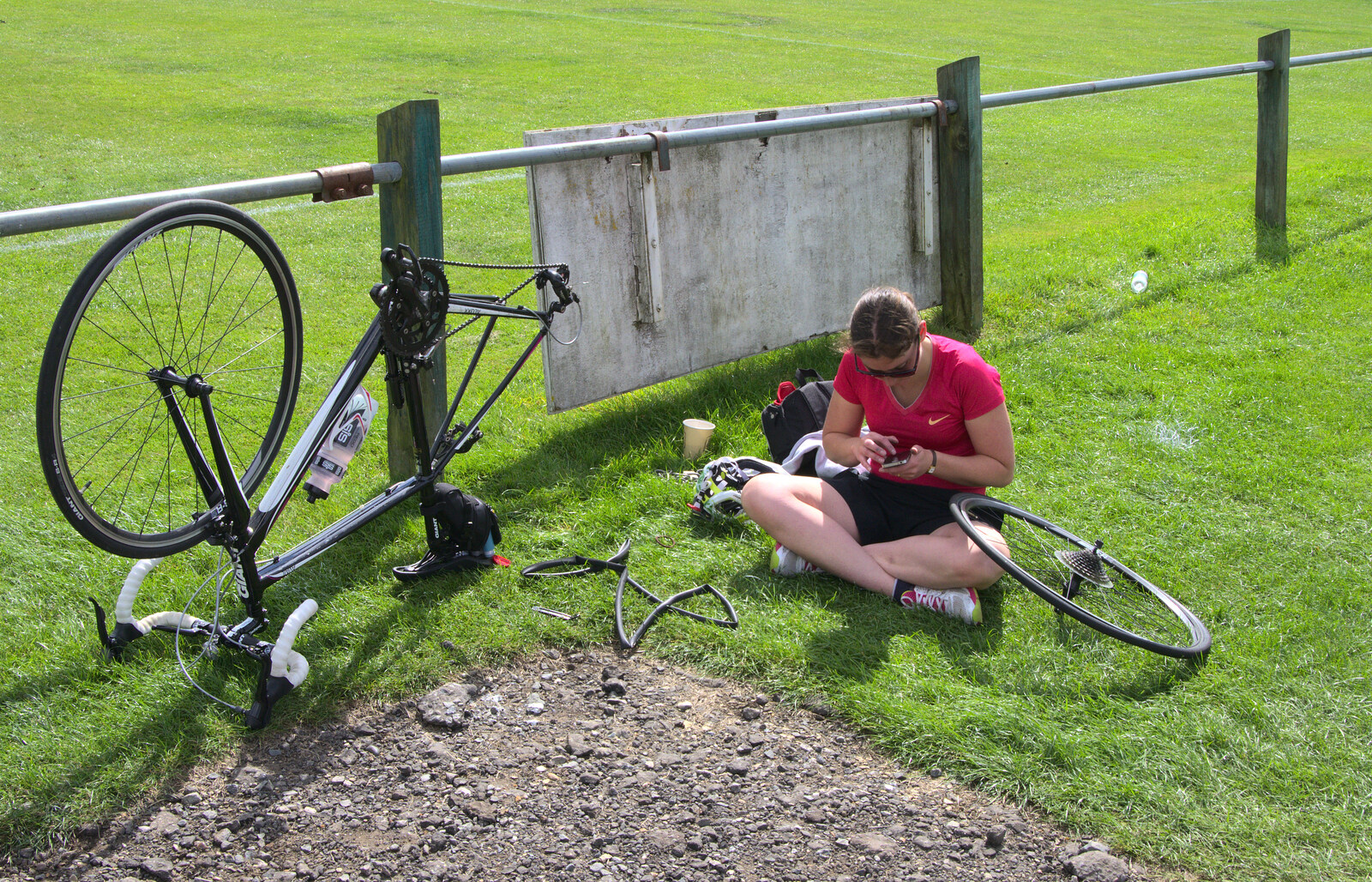 Meanwhile, Katrina has a puncture from The Framlingham 10k Run, Suffolk - 31st August 2014