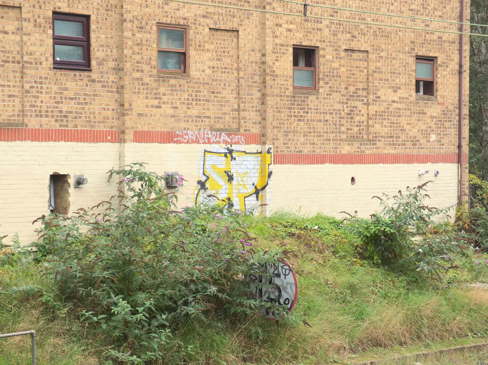 A lineside 15 sign is obscured by buddleia, from Bike Rides and the BSCC at the Railway, Mellis and Brome, Suffolk - 18th September 2014