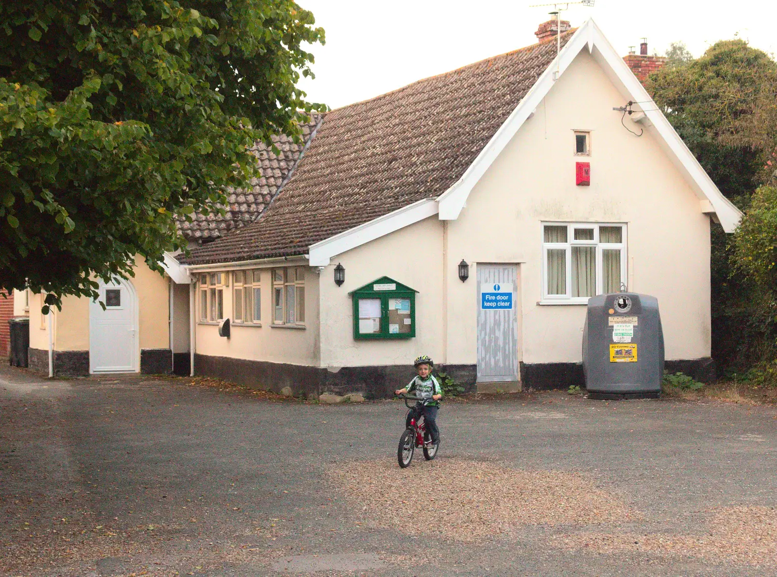 Fred pootles around the village hall car park, from Bike Rides and the BSCC at the Railway, Mellis and Brome, Suffolk - 18th September 2014