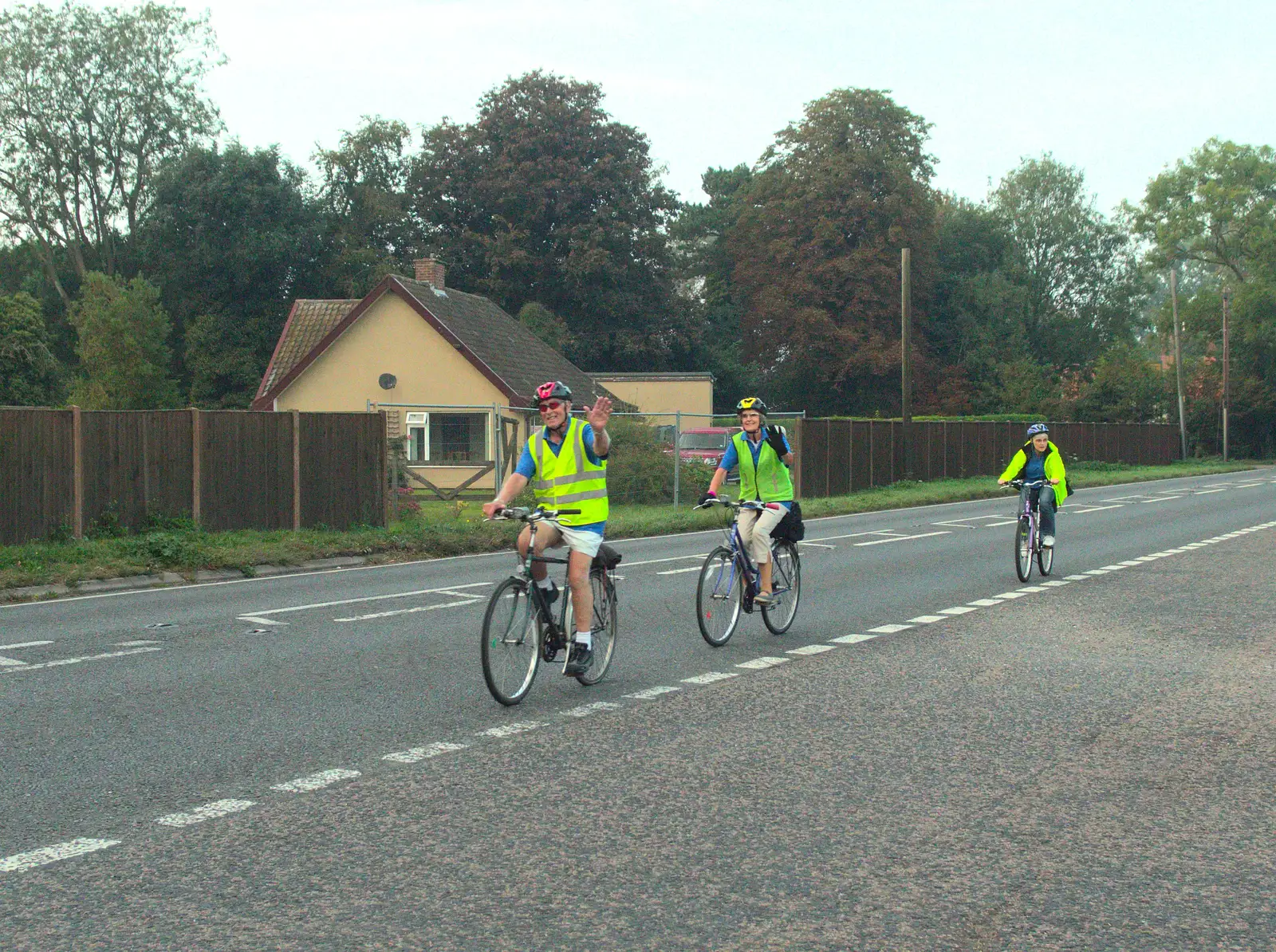 Colin, Jill and Spam on the A140, from Bike Rides and the BSCC at the Railway, Mellis and Brome, Suffolk - 18th September 2014