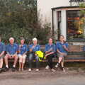 Bike Rides and the BSCC at the Railway, Mellis and Brome, Suffolk - 18th September 2014, The BSCC on the world's longest bench at Mellis