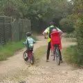 Fred and Isobel head off down the drive, Bike Rides and the BSCC at the Railway, Mellis and Brome, Suffolk - 18th September 2014