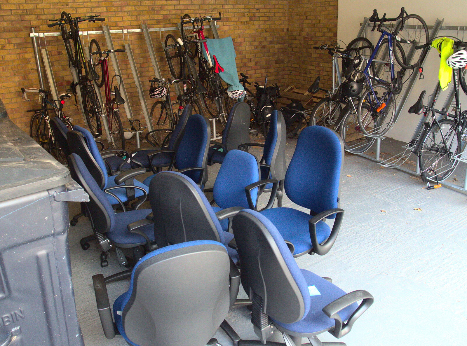 Old office chairs in the bike shed at work from New Railway and a Trip to Ikea, Ipswich and Thurrock - 19th September 2014